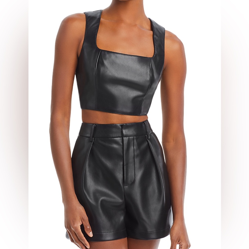 Black Leather Shorts Two Piece